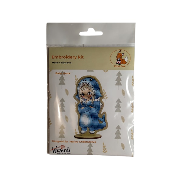 Träbroderi Kind Fox "Babyhaj" 6x11cm