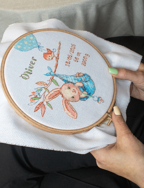 Broderikit Aine "Prov för pojkfödsel" 20x20 cm