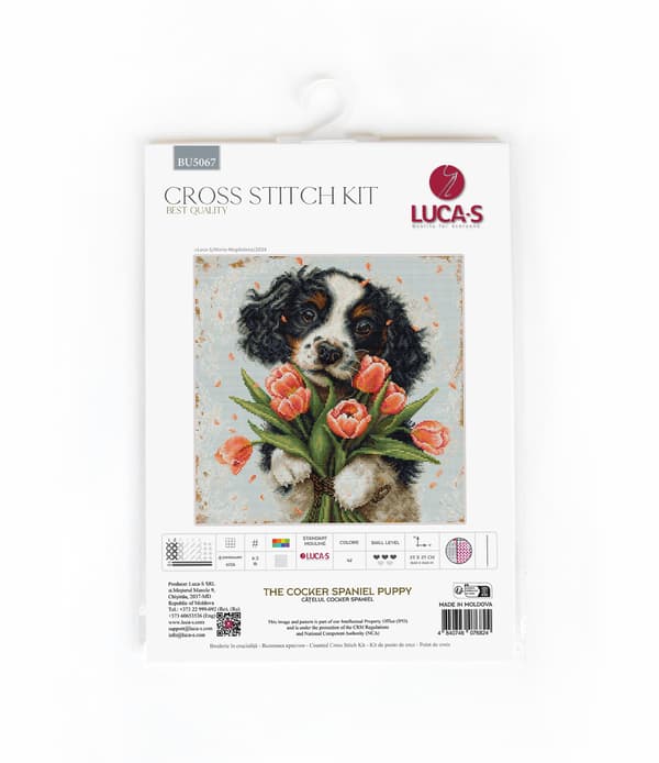 Broderikit Luca-S BU5067 - "Cocker spaniel-hvalp" 27x27 cm