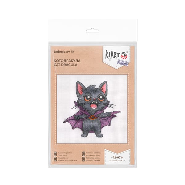 Broderikit Klart "Kattdracula" 13x13 cm