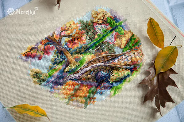 Broderikit Merejka K-103 - "Efterårslandskab" 23x18 cm