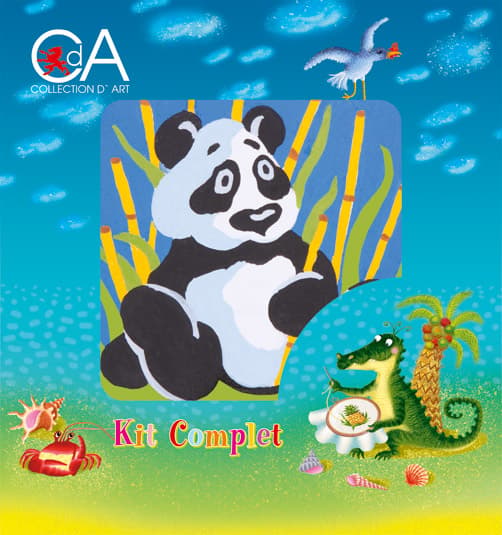 Påtrykt broderikit Collection D`Art "Panda" 10x10 cm