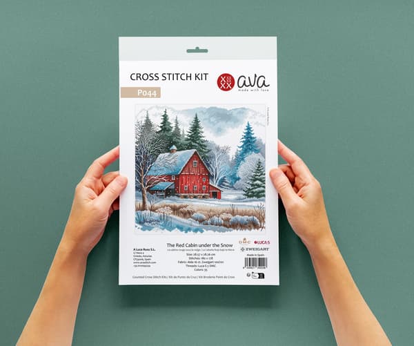 Broderikit AVA "Röda stugan under snön" 28.57x28.26 cm