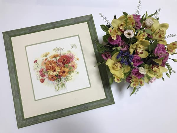 Broderisett Riolis "Akvarellgerbera" 30x30 cm