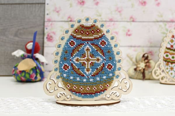 Broderikit med pärlor MP Studia "Blått påskägg" 13x14 cm