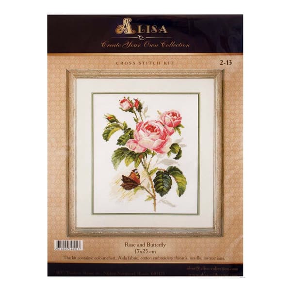 Broderikit Alisa "Rose og sommerfugl" 17x25 cm