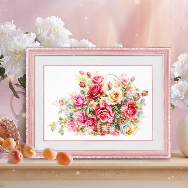 Broderikit Magic Needle "Korg med rosor" 40x26 cm
