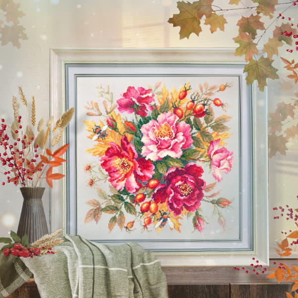 Broderikit Magic Needle "Blomstermagi. Nyponros" 30x30 cm