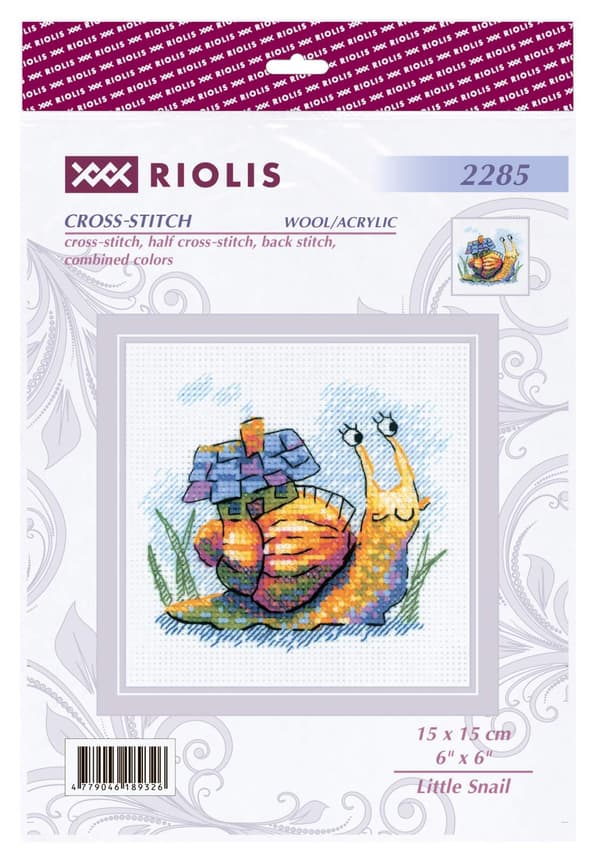 Broderikit med korssting - Riolis "Lille snegl" 15x15 cm