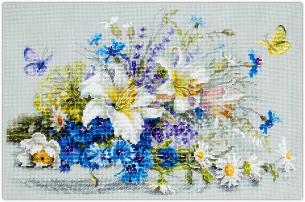 Broderikit Magic Needle "Liljor och blåklint" 40 x 25 cm
