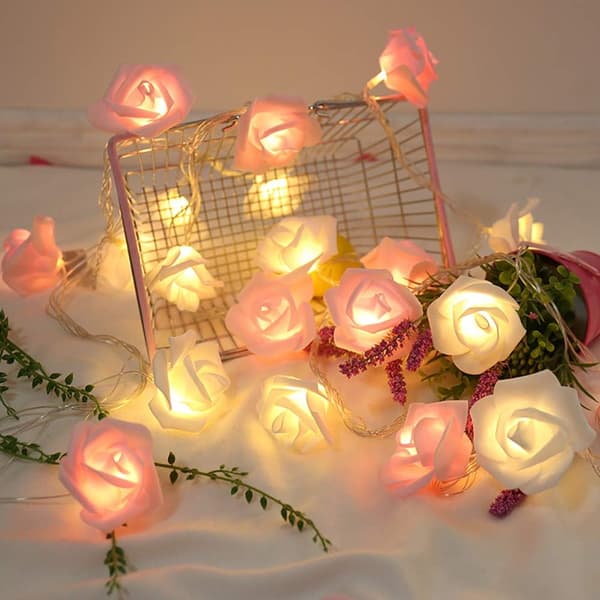 Rosformade ljusslingor 20 LED batteridrivna rosor varmvit