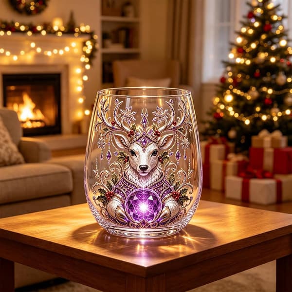 Julekrystalmærkat Glas Kop (Ametyst Rensdyrønsker)