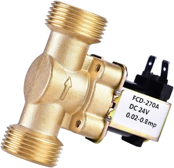 Elektrisk magnetventil i messing, 3/4 tomme, DC 24V, normalt lukket, for vannkontroll