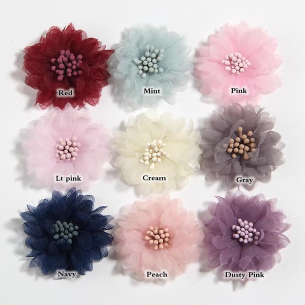 Dekorative Chiffonstoffblomster, 3,8 cm, 9 farger, hårtilbehør og bryllupsdekor (10 stk. multi)
