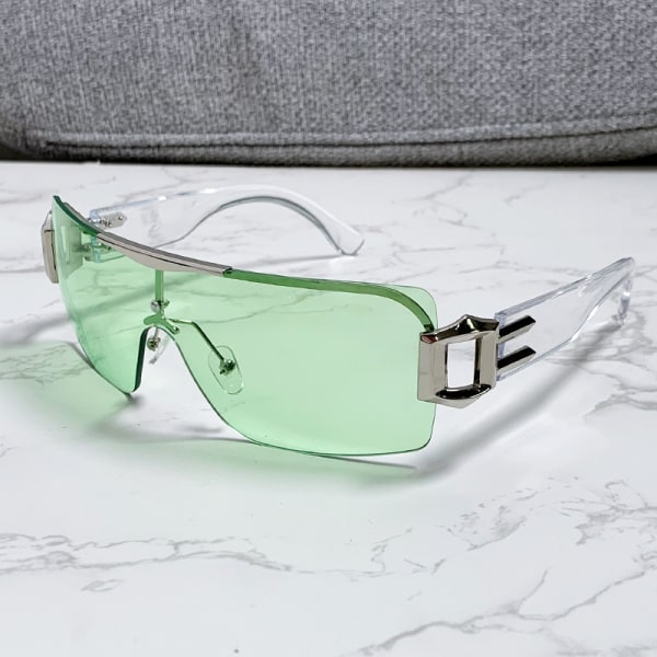 Personlighetssolglasögon i ett stycke Y2K futuristiska båglösa trendsolglasögon ihåliga Transparent white foot tea