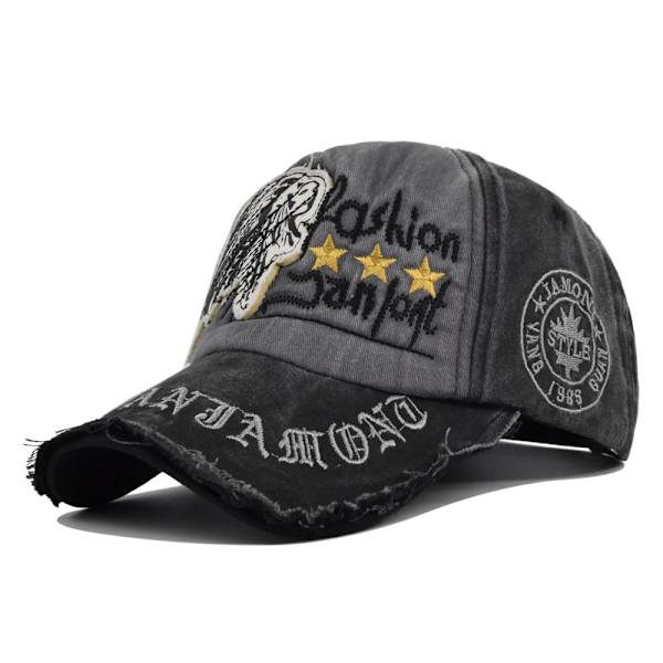 Vintage skallebroderad cap Broderad Patch Peaked Cap Tvättad Distressed Sol Hat Cap Cb3892WineRed Adjustable