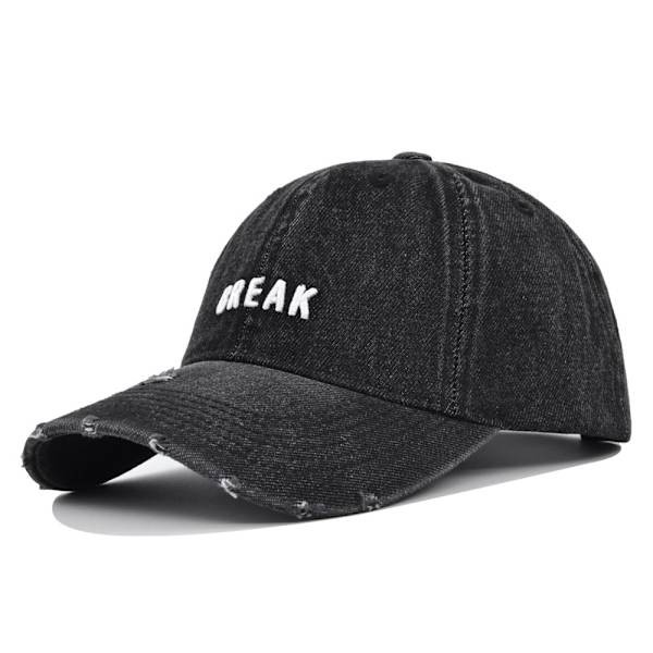 Högkvalitativt vattentvättat hål Cowboyhatt Break Broderad cap Retro Peaked Cap Distressed Solhatt Böjd brätte Co9081Black Adjustable