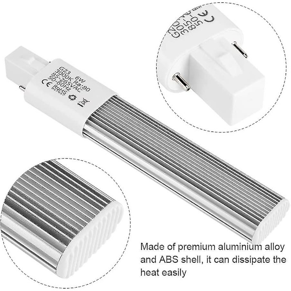 6W 2-stifts kompaktrörslysrör, g23/gx23 horisontell rörbas, 3000k (varmvit G23)