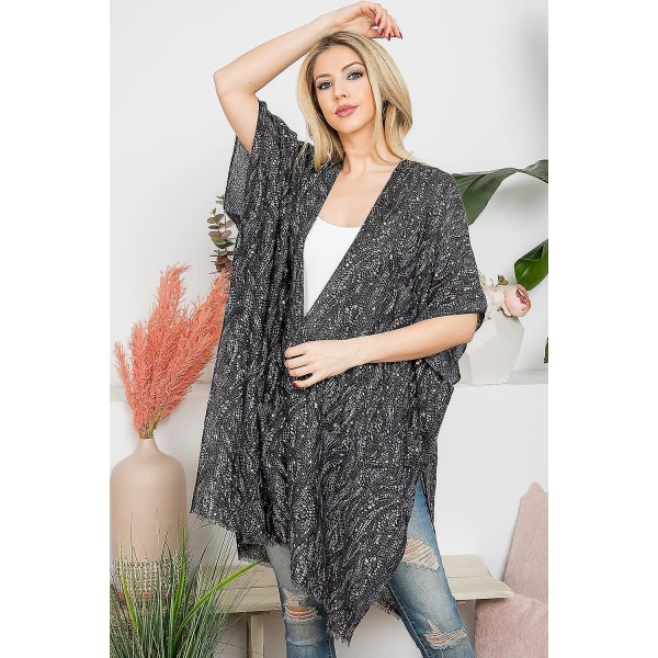 Bohemian Sequin Glitter Poncho Kimono Cardigan Med Metallic SparkleKimono Wavy Black