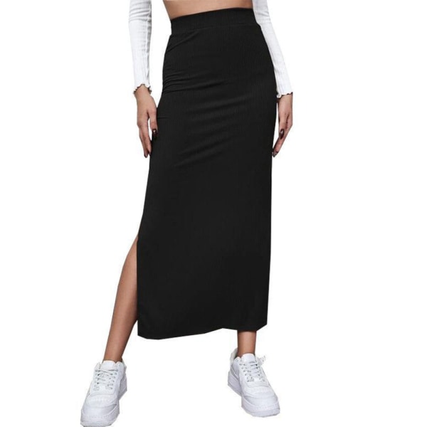 Hög midjade delade lårstickad lång tight kjol 2XL