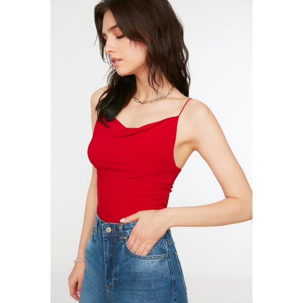 Trendyol Blus Plain Cowl Neck Standardärm Bodycon Red XL