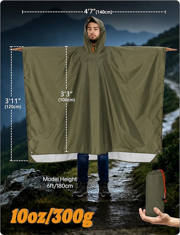Regnponcho med hette for voksne Vanntett Lett Regnjakke