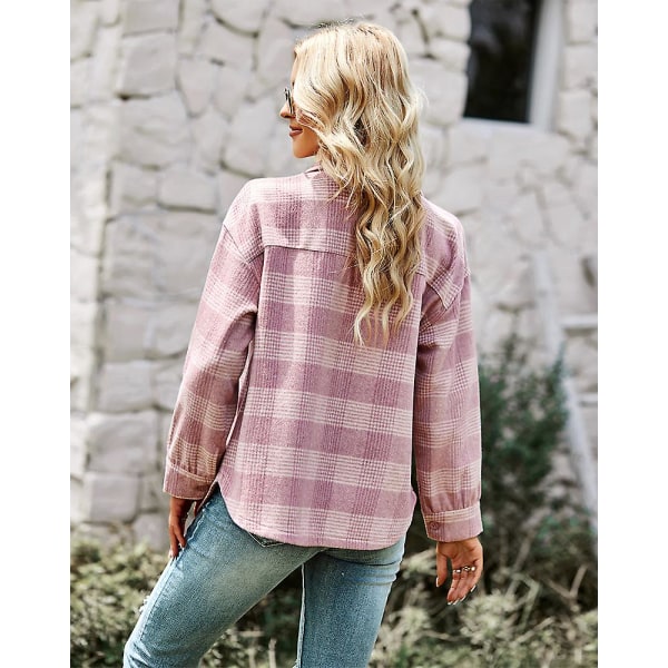 Rural rutig skjorta 2023 Höst- och vinterkofta Lång kappa Topp Dammode Lös Pink L
