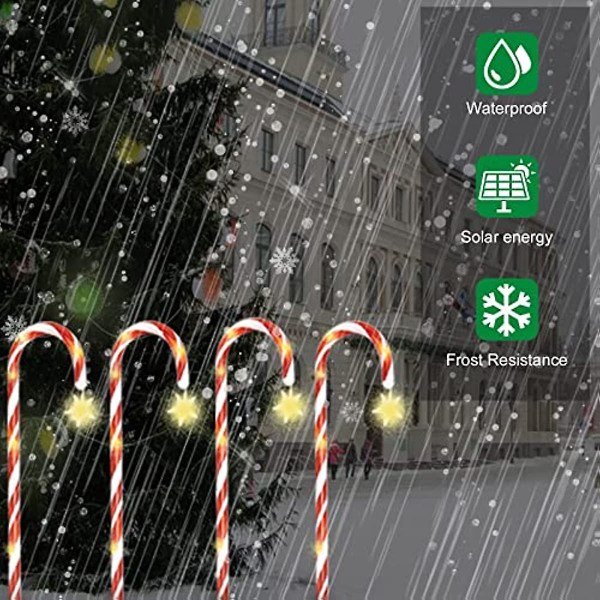 Springlinges Solar Candy Cane Christmas Light 8-pack Candy Cane Lights med 64 Led Pathway Julmarkörer Set med 8 röda och vita Xmas Ho