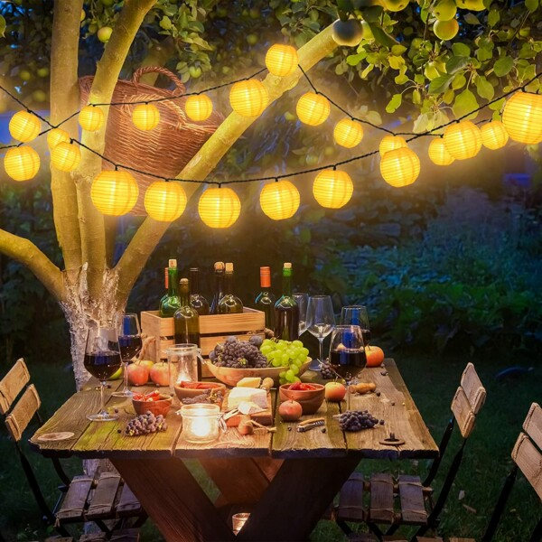Solcell Rislampa Ljusslinga Papperslykta LED 3,5m 10 Lyktor gul yellow