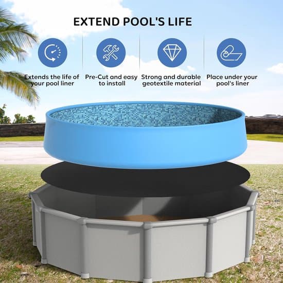 Rund poolmåtte – udendørs poolmåtte – foldbar beskyttelsesmåtte – diameter 300 cm – polyestermateriale – velegnet til havebassiner og badekar – sort