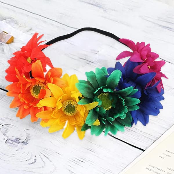 2-pack Solroskrans Boho Krans Solroshårband Blommigt Hårtillbehör (regnbåge) colour