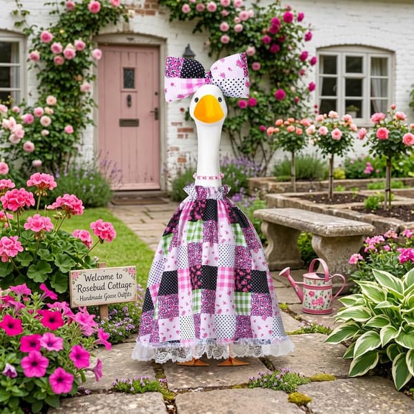 Blomstret Patchwork Veranda Gåseoutfit 23 Tommer Gåsekjole Tøj