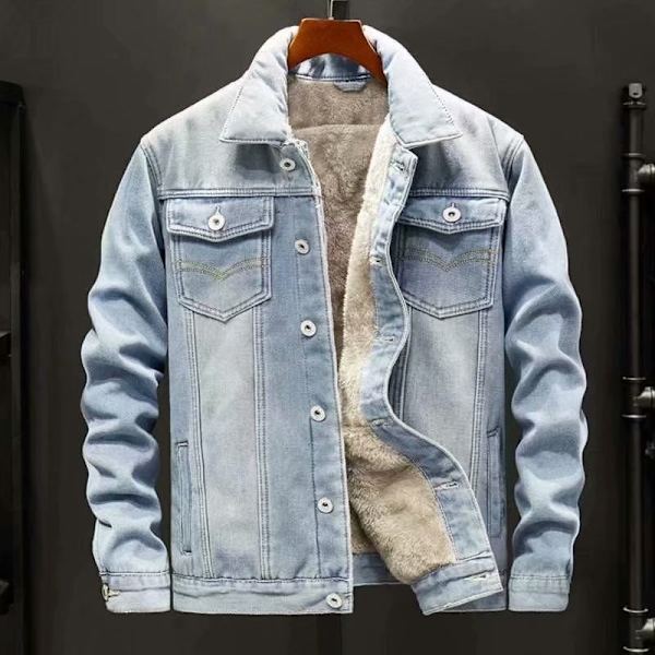 Vinterns plysch tjocka denimjacka för herrmode, mångsidiga herrkläder, lös oversized varm arbetsjacka, trendig wathet L