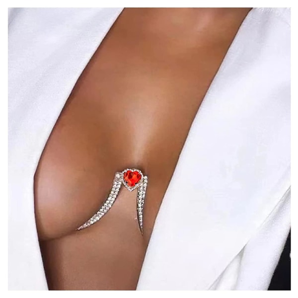 Rhinestone Bröststöd BH Chain Body Smycken Bikini Crystal Heart Body Chain