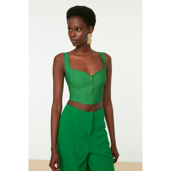 Trendyol Blus Enkel Sweetheart Standardärm Basic Green 34