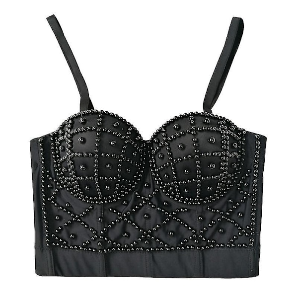 Utsökta pärlor Rhinestone Cropped Toppar Dam Bustier Vit Linne Rave Festival Club Party Topp Underkläder Camis black 40C
