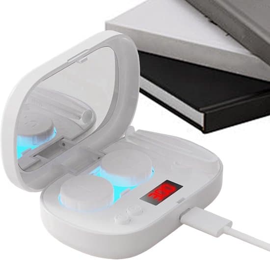 Ultralydsrenser – Ultralydsrenser til briller – Ultralydsrenser til kontaktlinser – Med makeupspejl og batteriindikator