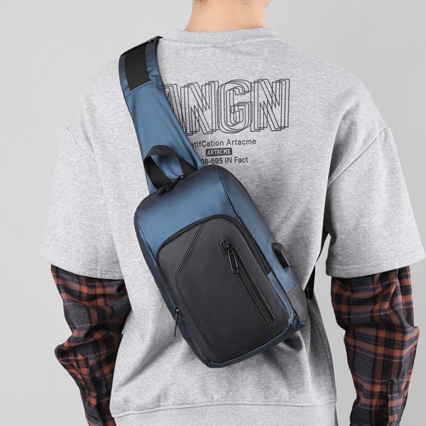 Diagonal bröstväska för män - USB uppladdningsbar ryggsäck vattentät blue