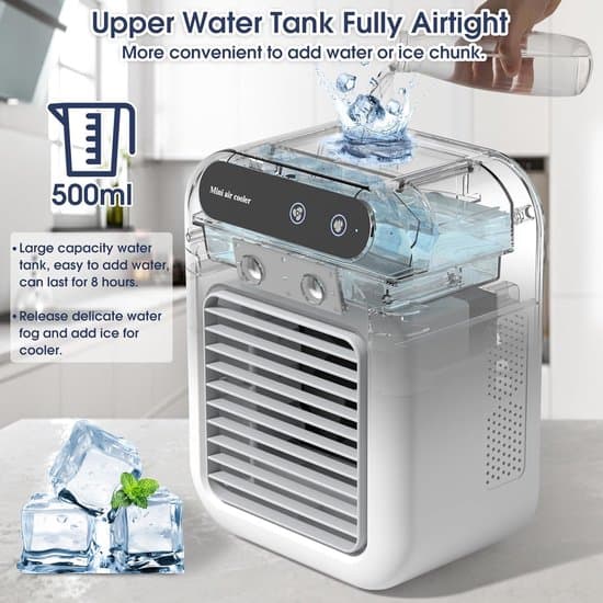 bärbar luftkonditionering-Bärbar luftkonditionering utan dränering-bärbar luftkonditionering för sovrum-25W Mini bärbar luftkonditionering-2 kalla luftströmmar