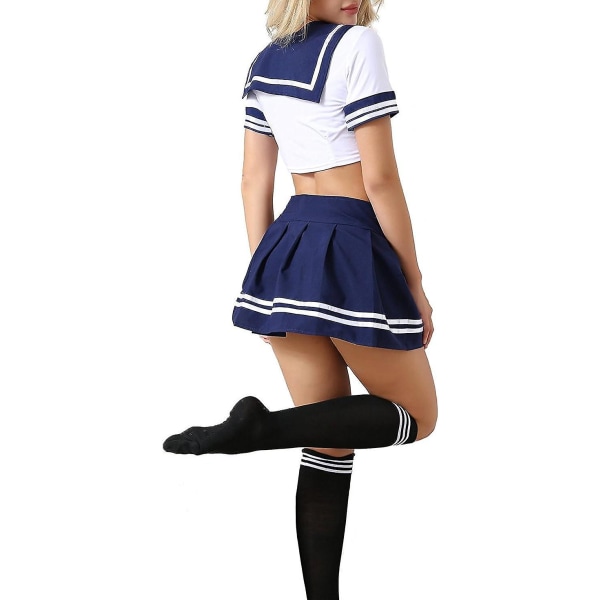 Kvinnors stygg skolflicka outfit japansk anime Lolita sjömanskostym Cosplay underkläder set med strumpa S