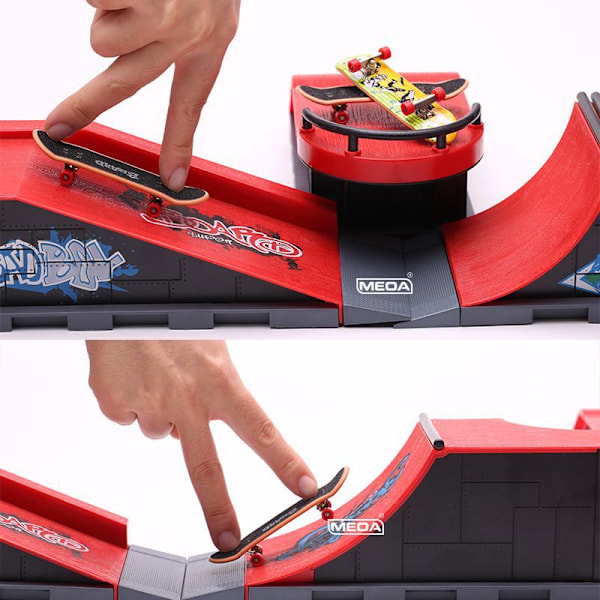 Minis skatepark för fingerskateboard, kombinationsleksak, skateboardpark, rampleksak, skateboardramp (6 skateboards + 6 tillbehörssatser) 6-i-1 S...