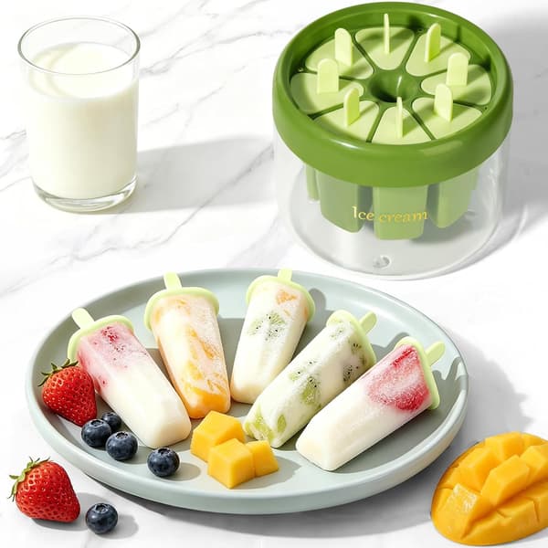 Ispinneforme med pinde, 8-rums genanvendelige og let-at-frigive BPA-fri ispinneforme Hjemmelavede ispindeforme til yoghurt- og juicefester