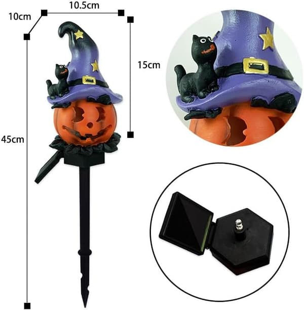 Solar Wizard Græskarhavelys, Halloween udendørs atmosfære-dekorationslampe, sød sort hat græskar gårdhave varmt lys.