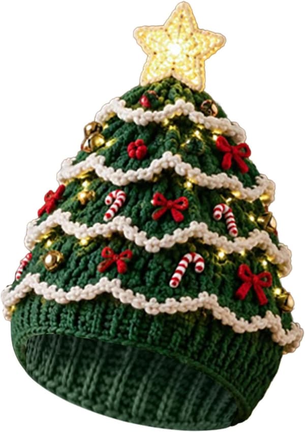 Lysende juletre heklet lue DIY-sett, 9,1 tommer LED-garnhåndverk, englevelsignelse julepynt, 1 stk A
