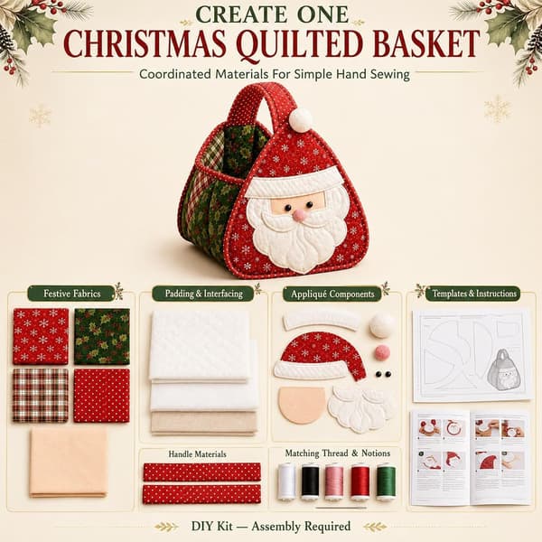 DIY Quiltet Julekurvsett Søt Nisse og Venner Dekor