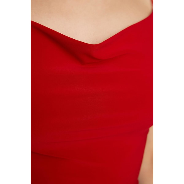 Trendyol Blus Plain Cowl Neck Standardärm Bodycon Red M