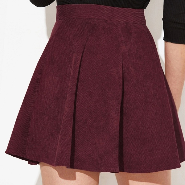 Knäppningsöppen A-linje kort kjol med hög midja Fuchsia,XL