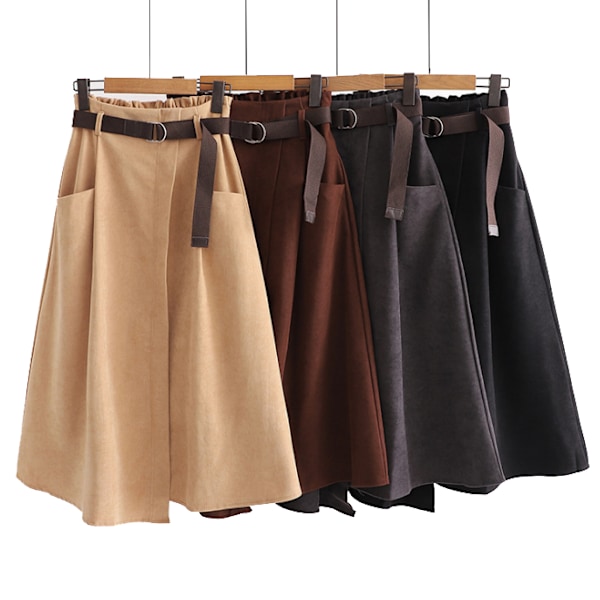 Casual kjol för kvinnor med hög midja brown