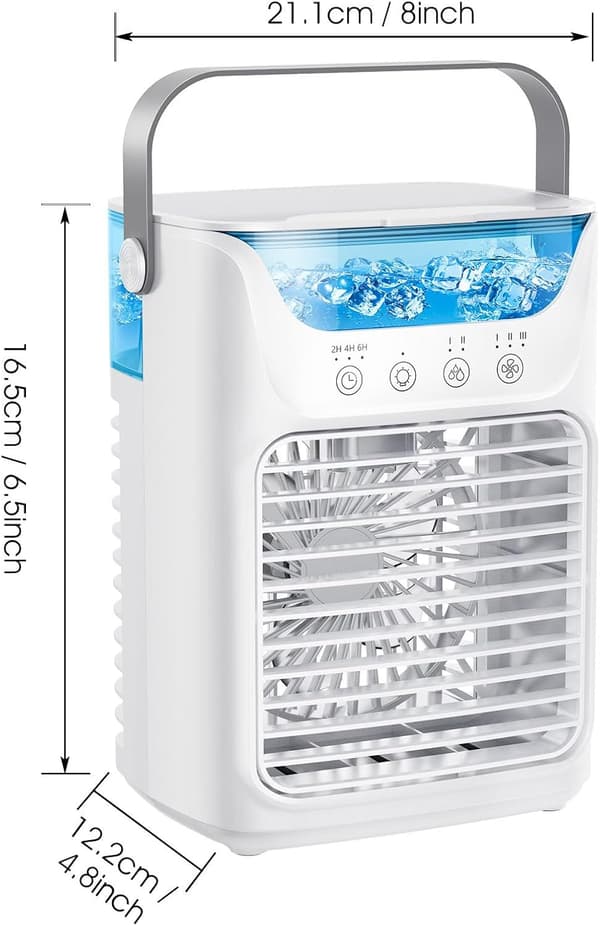Fordampningskøler-luftkøler-luftkøler-Luftkølerventilator-Kraftig køleventilator-Vand- og iscirkulation, kompakt luftkøler til hjemmet - 16,5 x 12,2 x 21 cm