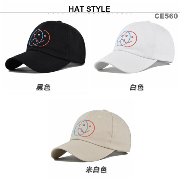 Leende ansikte Broderi Cap Personlig Broderad Baseball Cap York Cap Hattar för män och kvinnor Solhatt Ce5602White